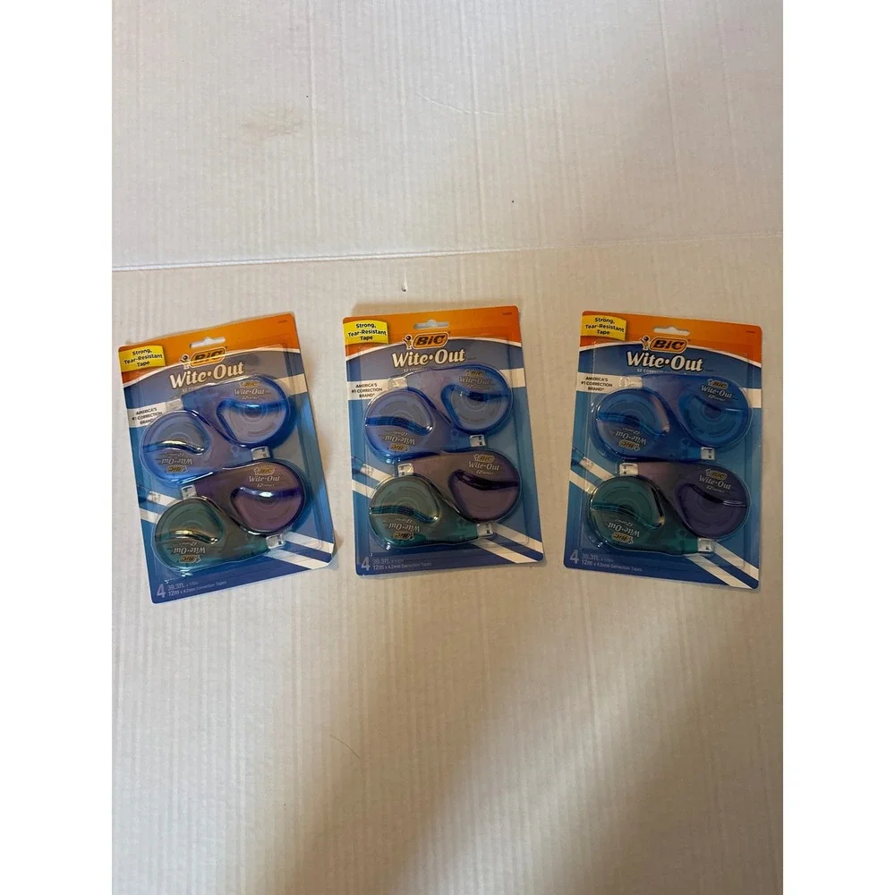 BIC Wite-Out EZ Correct Correction Tape 12 Count Bulk Lot 3pk of 4 Blue Purple
